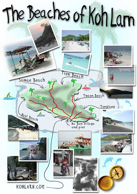 Official guide map of Koh Larn island near Pattaya Beach