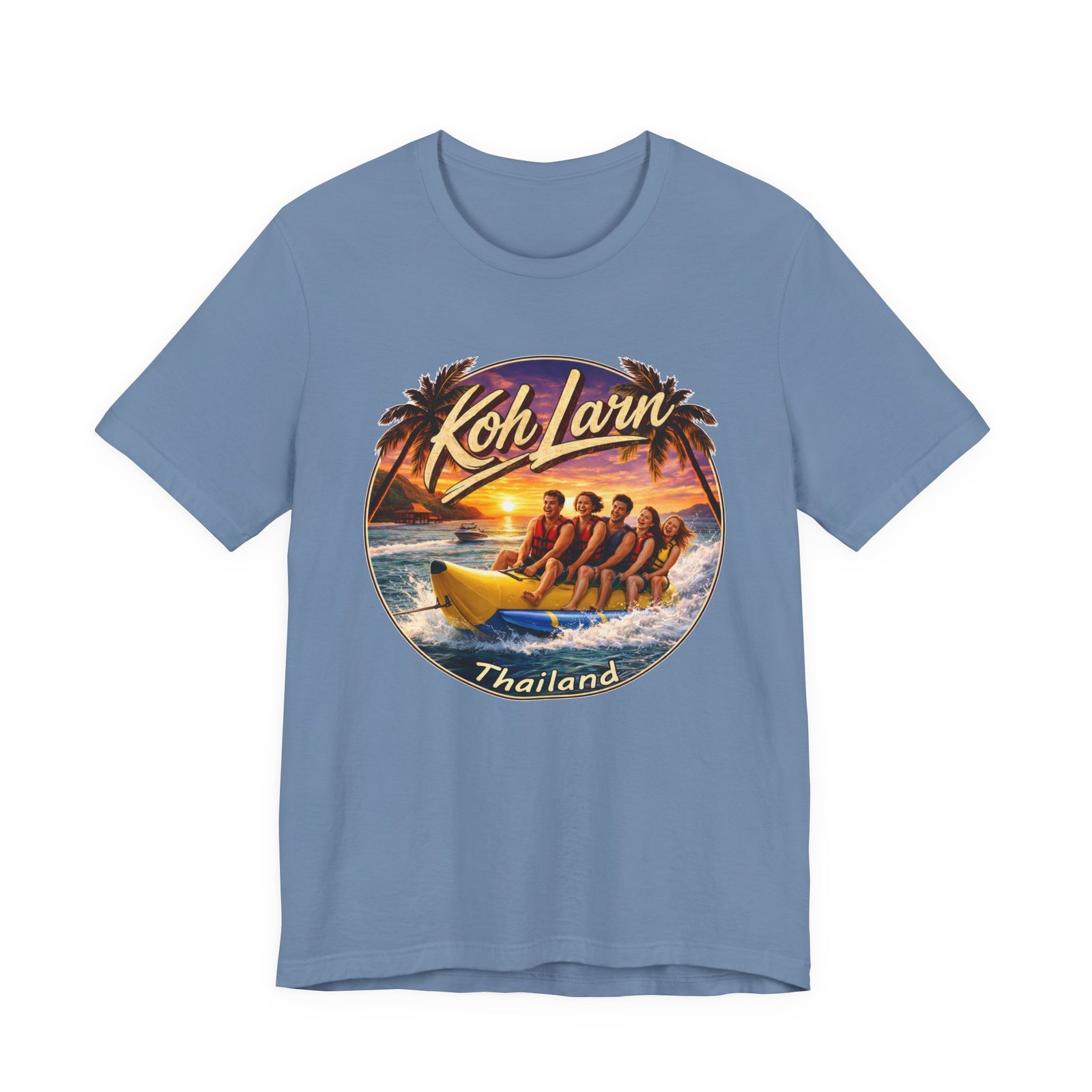 Koh Larn Thailand Banana Boat Retro Sunset T-Shirt - Image 8