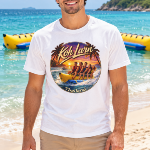 Koh Larn Thailand Banana Boat Retro Sunset T-Shirt - Image 2