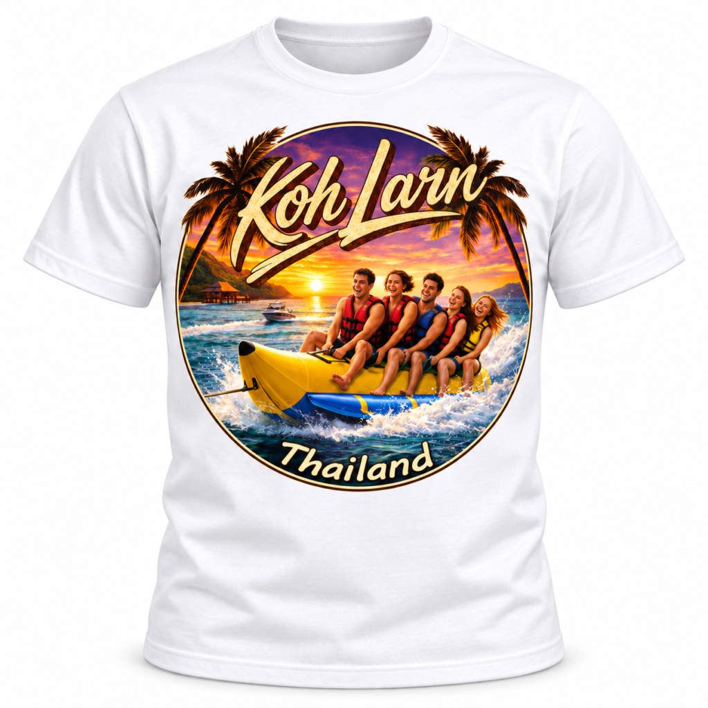 Koh Larn Thailand Banana Boat Retro Sunset T-Shirt