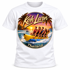 Koh Larn Thailand Banana Boat Retro Sunset T-Shirt