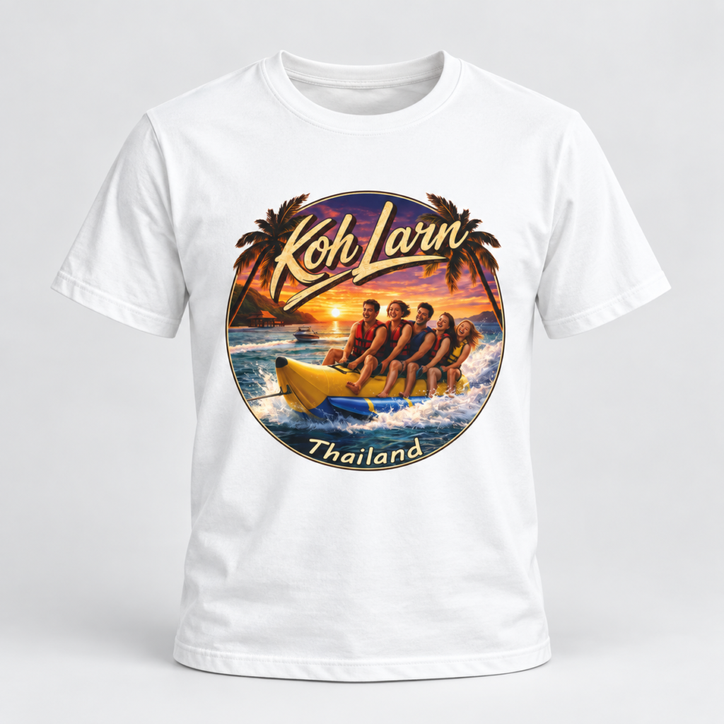 Koh Larn Thailand Banana Boat Retro Sunset T-Shirt